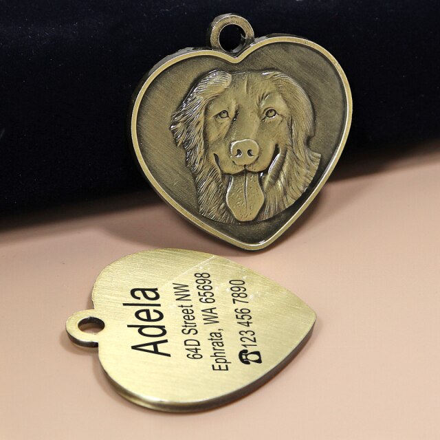 Placa de identificación para perros y gatos con grabado personalizado. Antipérdida, grabado gratis, colgante con forma de corazón. - Mascotalux