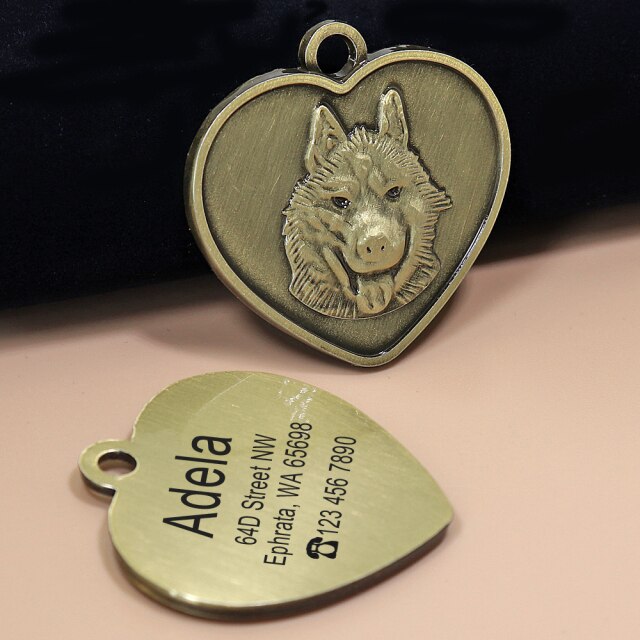 Placa de identificación para perros y gatos con grabado personalizado. Antipérdida, grabado gratis, colgante con forma de corazón. - Mascotalux