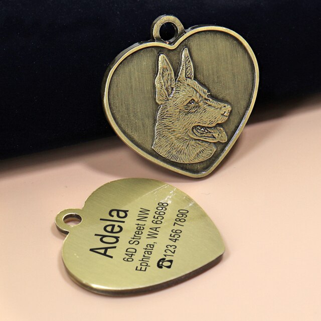 Placa de identificación para perros y gatos con grabado personalizado. Antipérdida, grabado gratis, colgante con forma de corazón. - Mascotalux