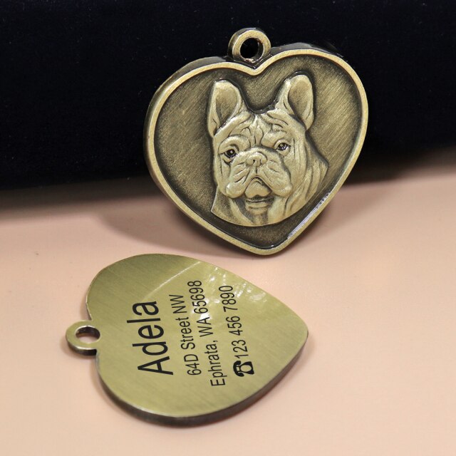 Placa de identificación para perros y gatos con grabado personalizado. Antipérdida, grabado gratis, colgante con forma de corazón. - Mascotalux