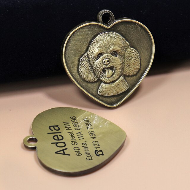 Placa de identificación para perros y gatos con grabado personalizado. Antipérdida, grabado gratis, colgante con forma de corazón. - Mascotalux