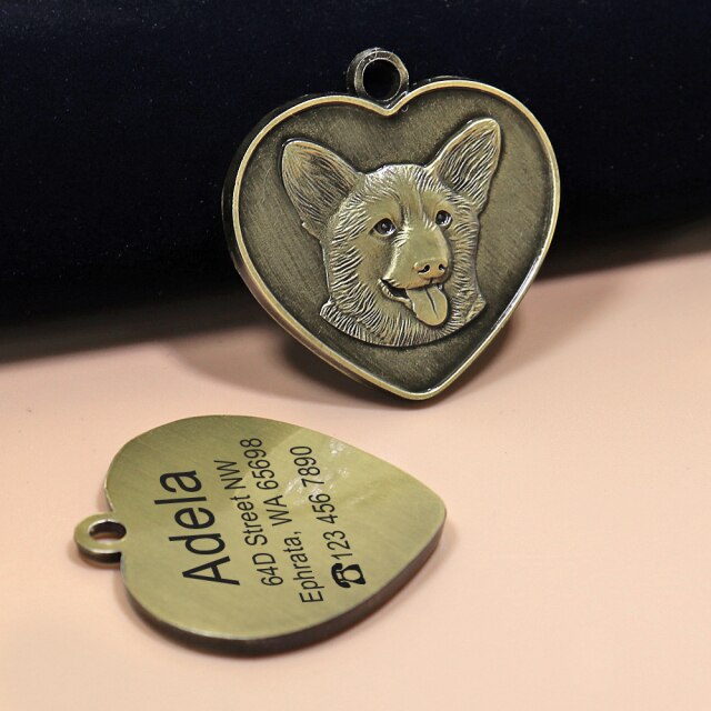 Placa de identificación para perros y gatos con grabado personalizado. Antipérdida, grabado gratis, colgante con forma de corazón. - Mascotalux