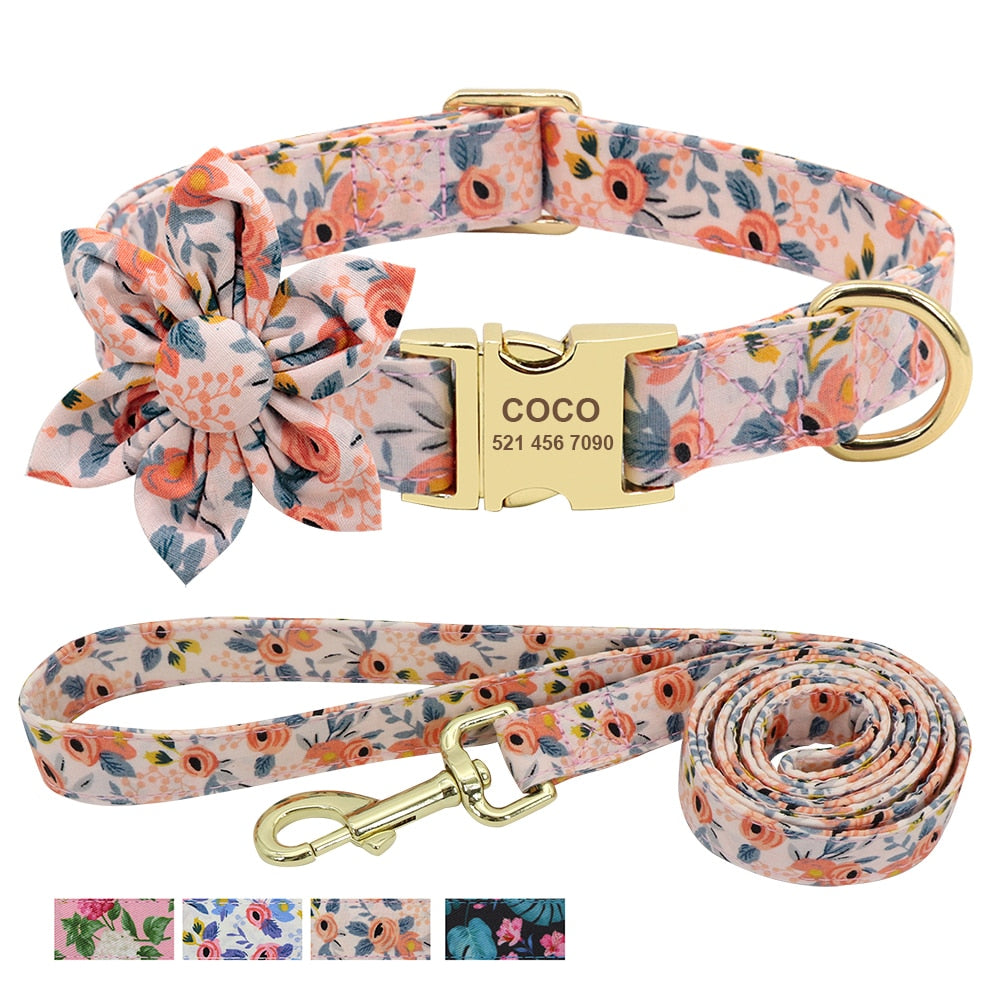 Collar personalizado para perros, correa con precinto de nailon, para mascotas, accesorio flor. - Mascotalux