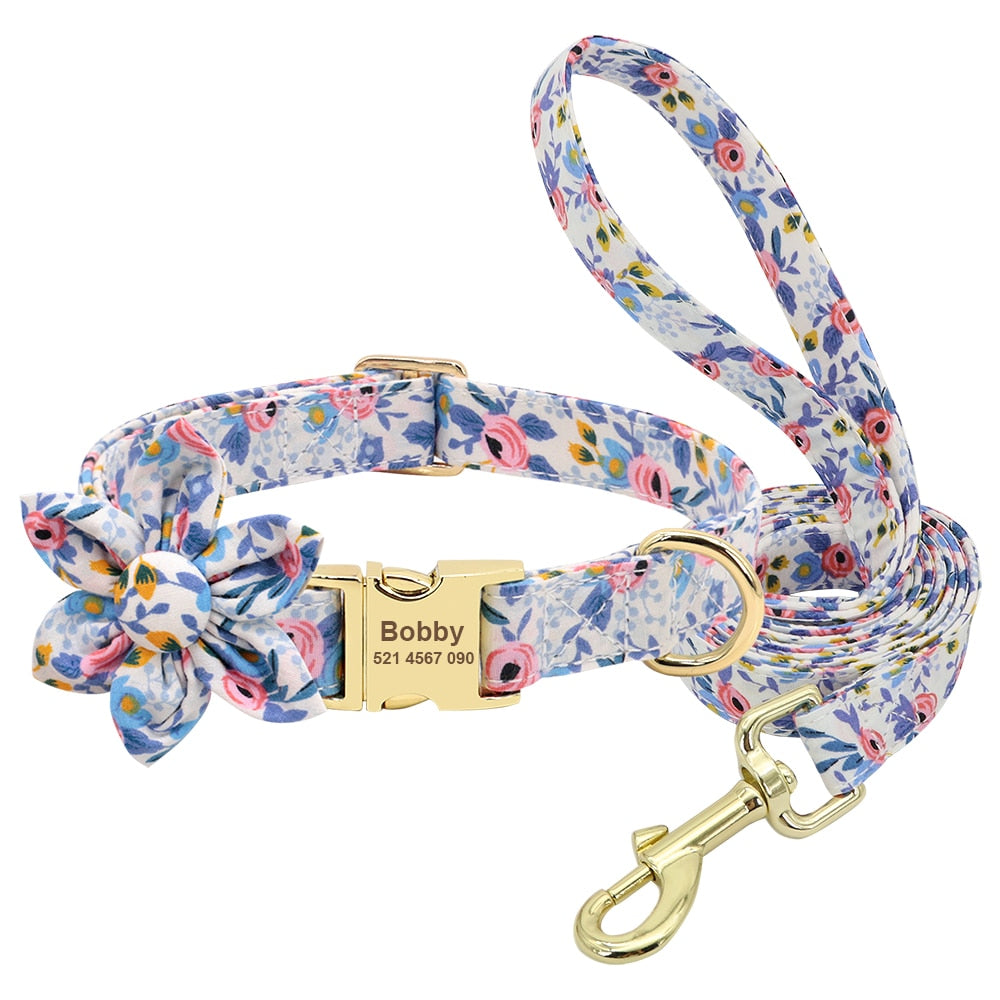 Collar personalizado para perros, correa con precinto de nailon, para mascotas, accesorio flor. - Mascotalux