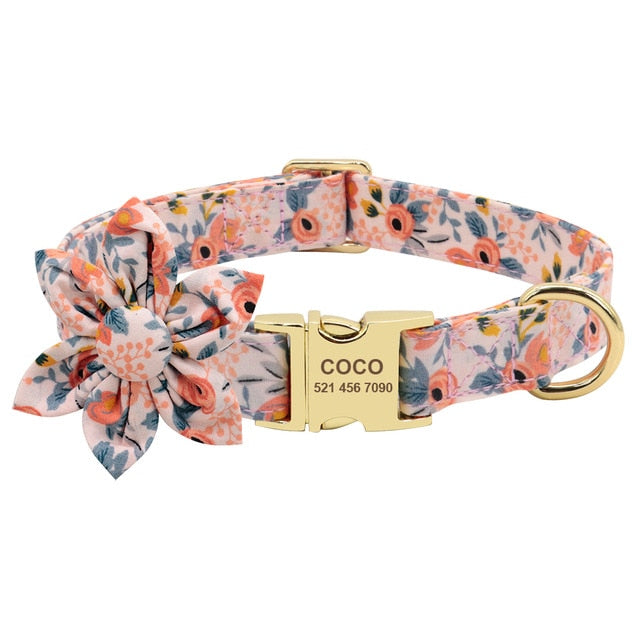 Collar personalizado para perros, correa con precinto de nailon, para mascotas, accesorio flor. - Mascotalux