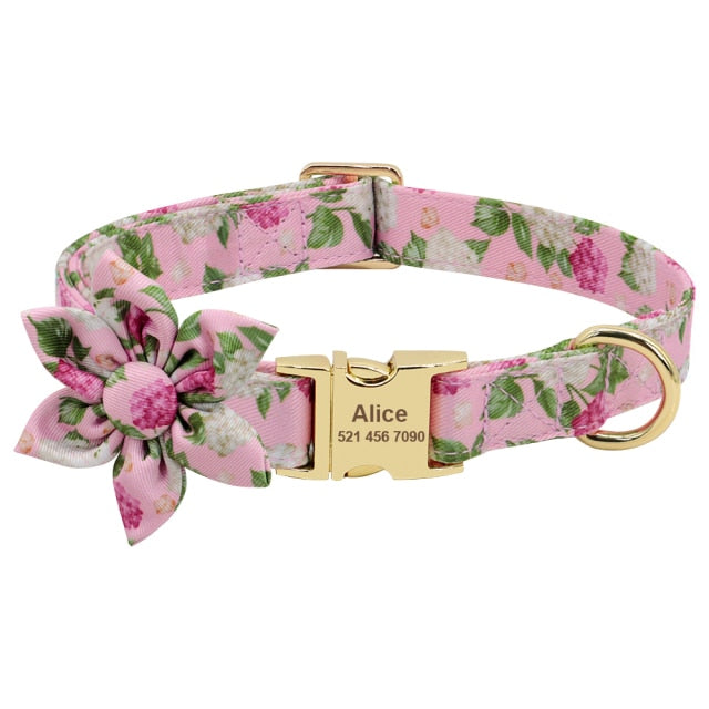 Collar personalizado para perros, correa con precinto de nailon, para mascotas, accesorio flor. - Mascotalux