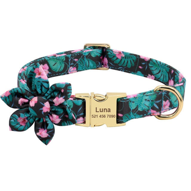 Collar personalizado para perros, correa con precinto de nailon, para mascotas, accesorio flor. - Mascotalux
