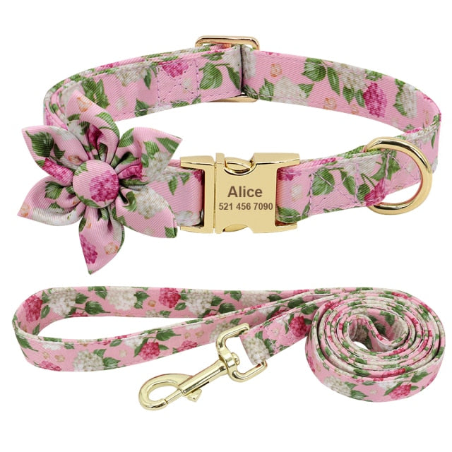 Collar personalizado para perros, correa con precinto de nailon, para mascotas, accesorio flor. - Mascotalux