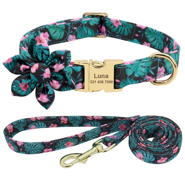 Collar personalizado para perros, correa con precinto de nailon, para mascotas, accesorio flor. - Mascotalux