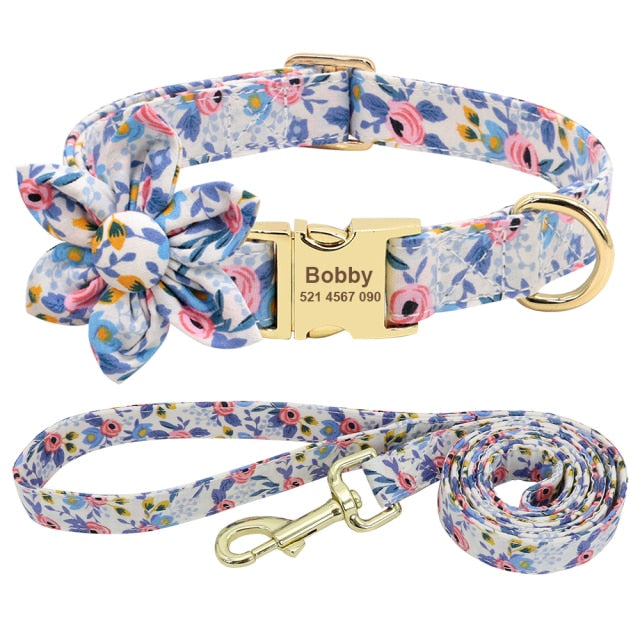 Collar personalizado para perros, correa con precinto de nailon, para mascotas, accesorio flor. - Mascotalux