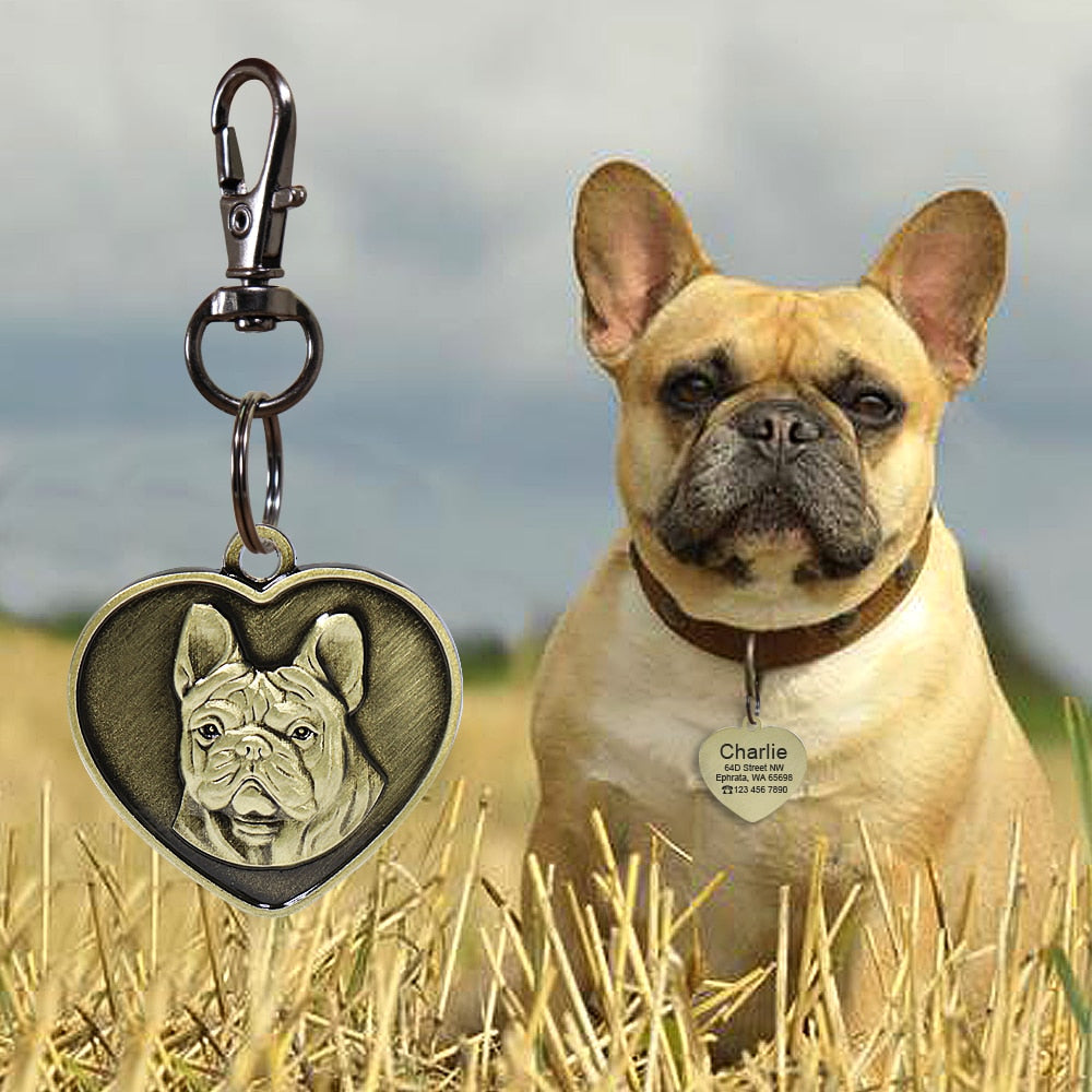 Placa de identificación para perros y gatos con grabado personalizado. Antipérdida, grabado gratis, colgante con forma de corazón. - Mascotalux