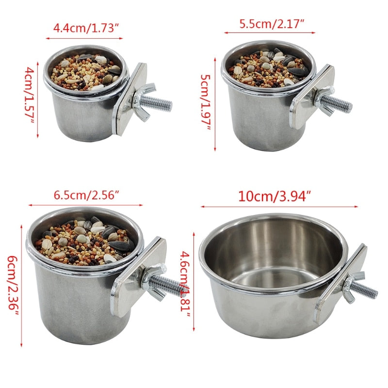 Comedero colgante para alimentar loros. Adecuado para jaulas de pájaros. Cuenco de acero inoxidable. - Mascotalux