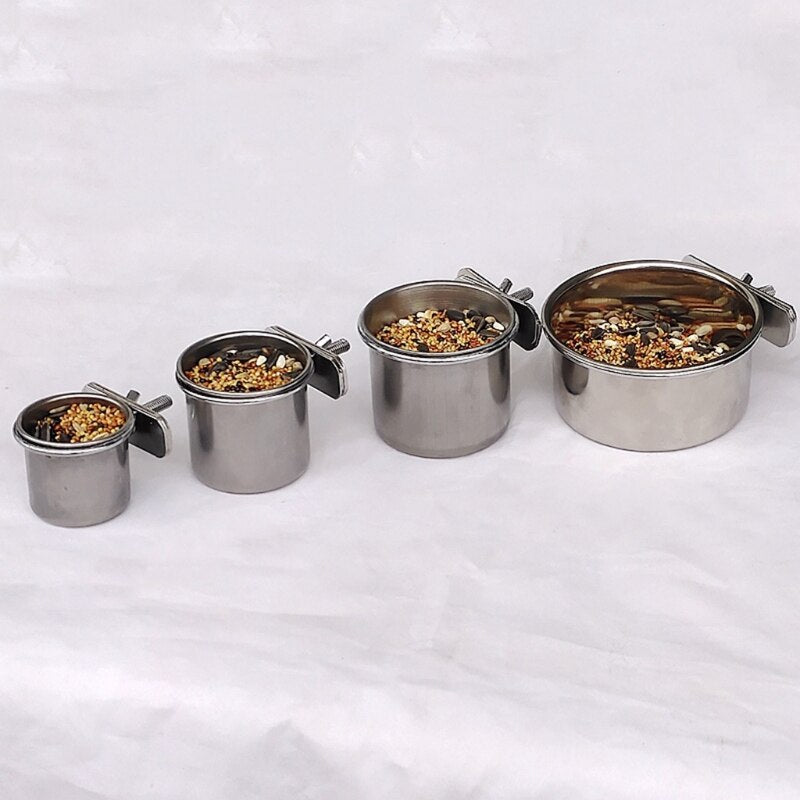 Comedero colgante para alimentar loros. Adecuado para jaulas de pájaros. Cuenco de acero inoxidable. - Mascotalux