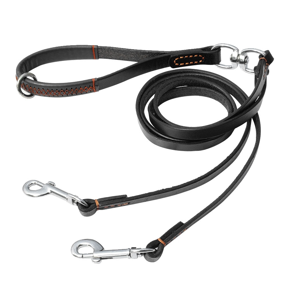 Correa de cuero para perros medianos y pequeños. Acoplador con asa para caminar y entrenar. - Mascotalux