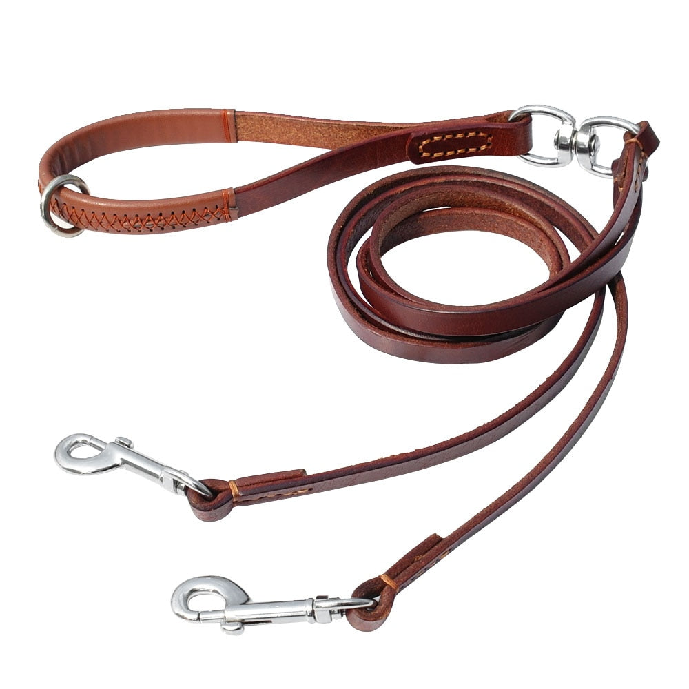 Correa de cuero para perros medianos y pequeños. Acoplador con asa para caminar y entrenar. - Mascotalux