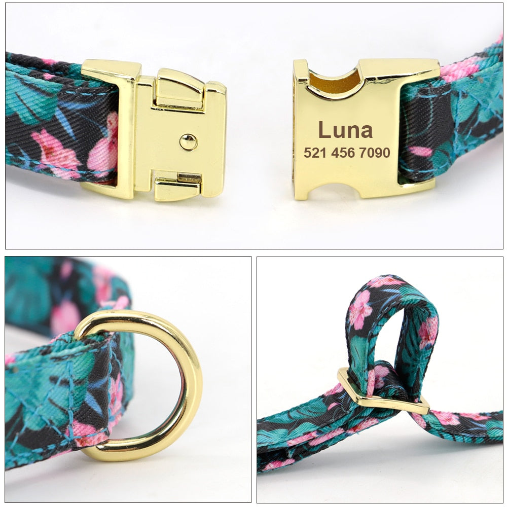 Collar personalizado para perros, correa con precinto de nailon, para mascotas, accesorio flor. - Mascotalux