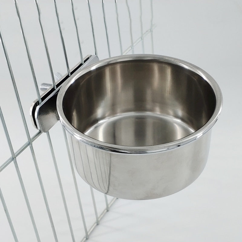 Comedero colgante para alimentar loros. Adecuado para jaulas de pájaros. Cuenco de acero inoxidable. - Mascotalux