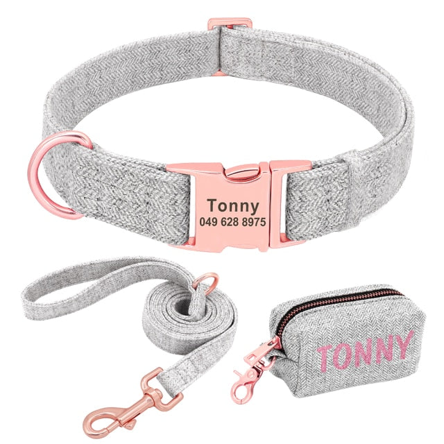 Conjunto de correa y collar personalizado+bolsa para popó de mascotas - Mascotalux