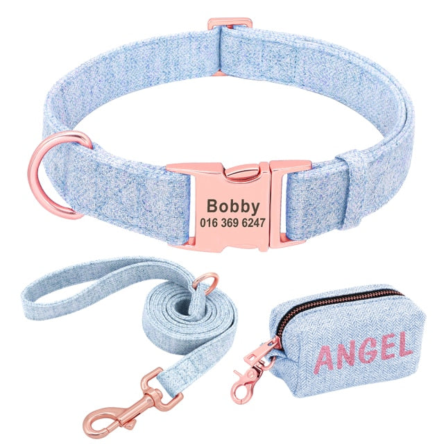 Conjunto de correa y collar personalizado+bolsa para popó de mascotas - Mascotalux