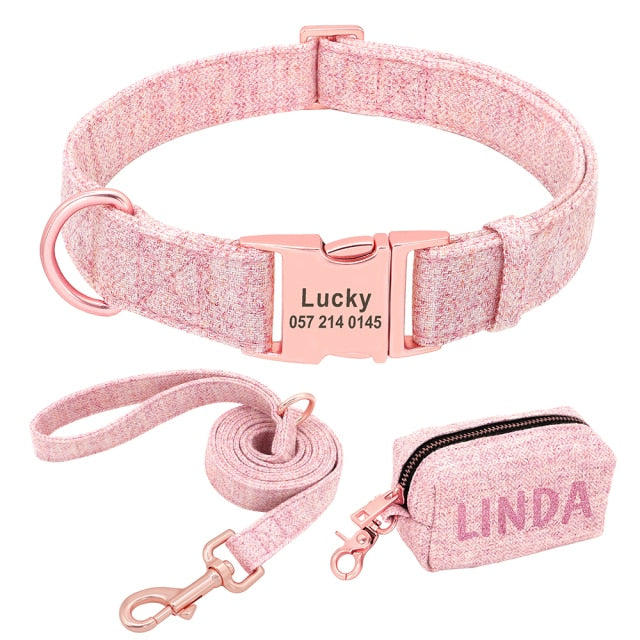 Conjunto de correa y collar personalizado+bolsa para popó de mascotas - Mascotalux