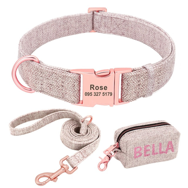 Conjunto de correa y collar personalizado+bolsa para popó de mascotas - Mascotalux