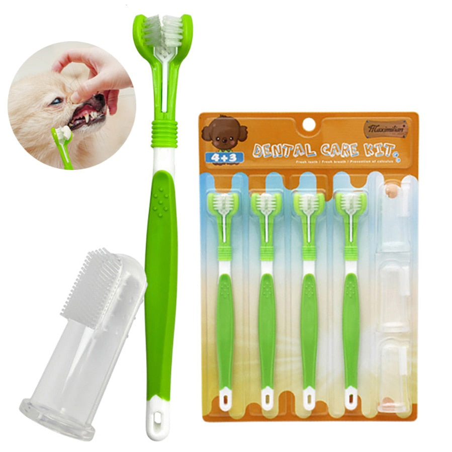 Kit de cepillo de dientes para mascotas, tres cabezales, cepillo de dientes para perros, cuidado de los dientes para perros y gatos - Mascotalux