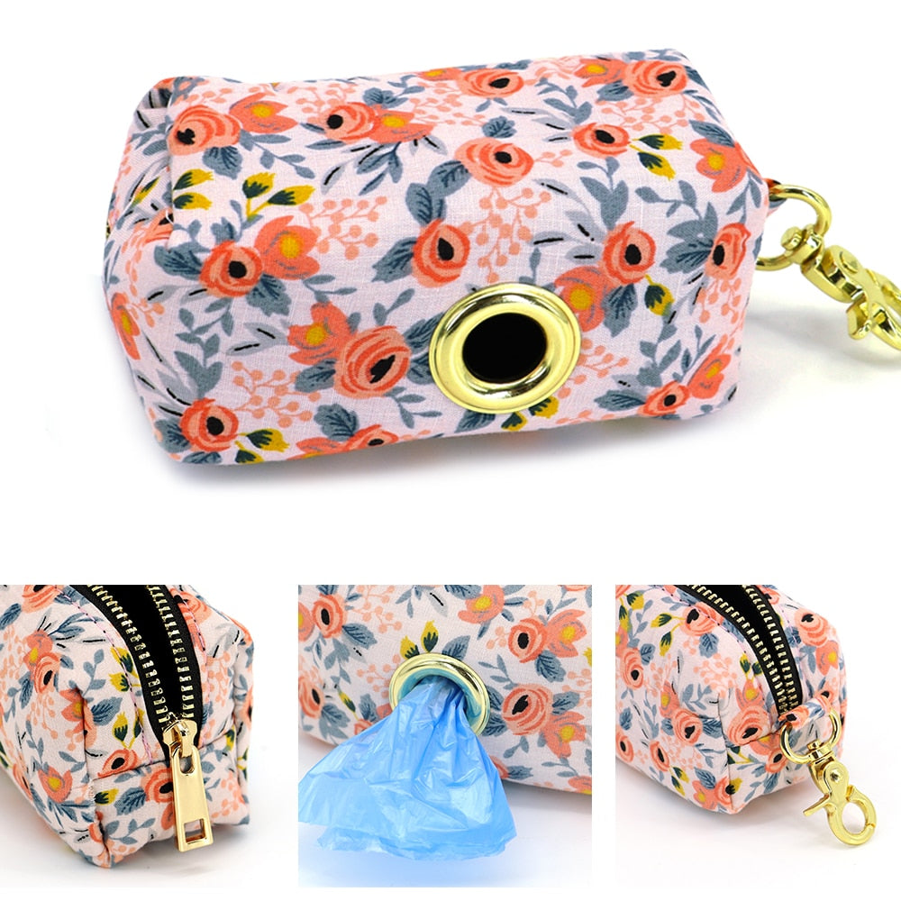 Personalizado collar de perro. Collar + correa + arnés + bolsa floral. Collar grabado. - Mascotalux