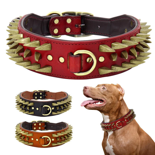 Collar de Cuero con Tachuelas y Pinchos | Resistente y Ajustable - Mascotalux