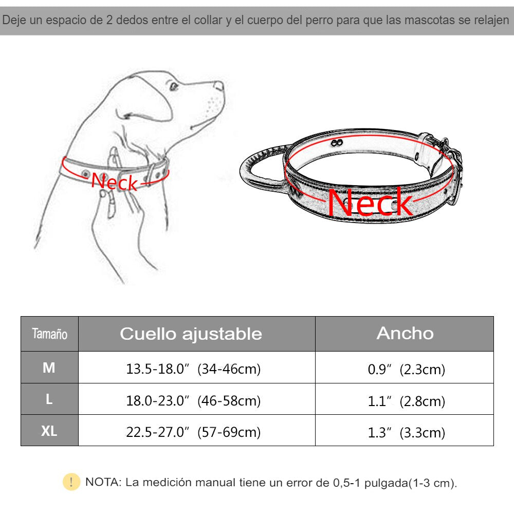Collar de cuero con etiqueta de identificación personalizada para perros medianos y grandes, Collar de Control rápido para entrenamiento de mascotas, con mango