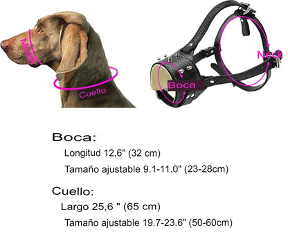 Bozal de cuero con pinchos para perro, antiladridos, entrenamiento ajustable.