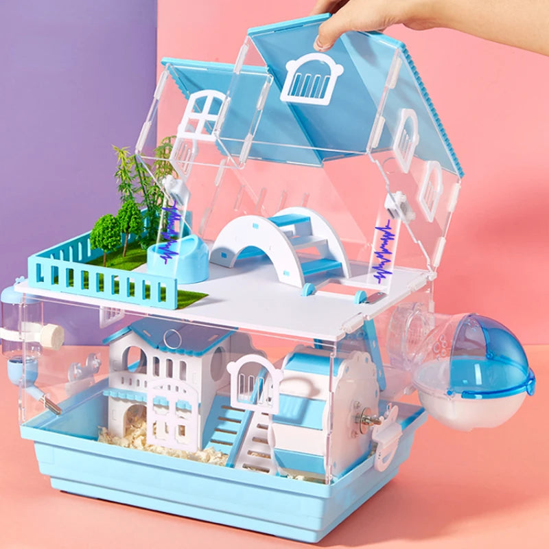 Jaula de 2 Pisos para Hámster | ¡Con juguetes y diseño transparente! 🐹