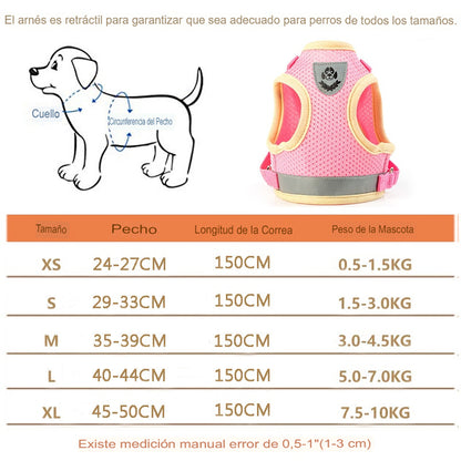 Conjunto de arnés y correa reflectante de seguridad para mascotas, chaleco para perros pequeños y medianos, correa de pecho para cachorros, Chihuahua y Bulldog