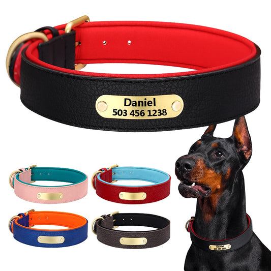 Collar con grabado personalizado para perro, acolchado de cuero, con placa de identificación personalizada, 2 capas, para perros pequeños y grandes, Pitbull