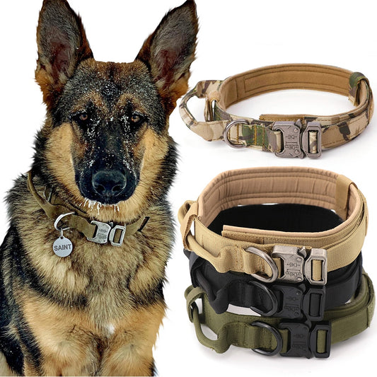 Collar táctico militar ajustable para perro, collares para perro y mascotas.