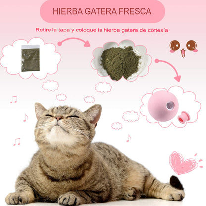 Pelota de juguete con sonido de simulación para gatos.  Juguete interactivo con hierba gatera.