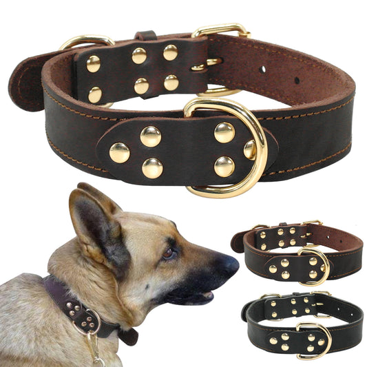 Collar de cuero genuino para perro, collar de entrenamiento para mascotas, de alta resistencia.