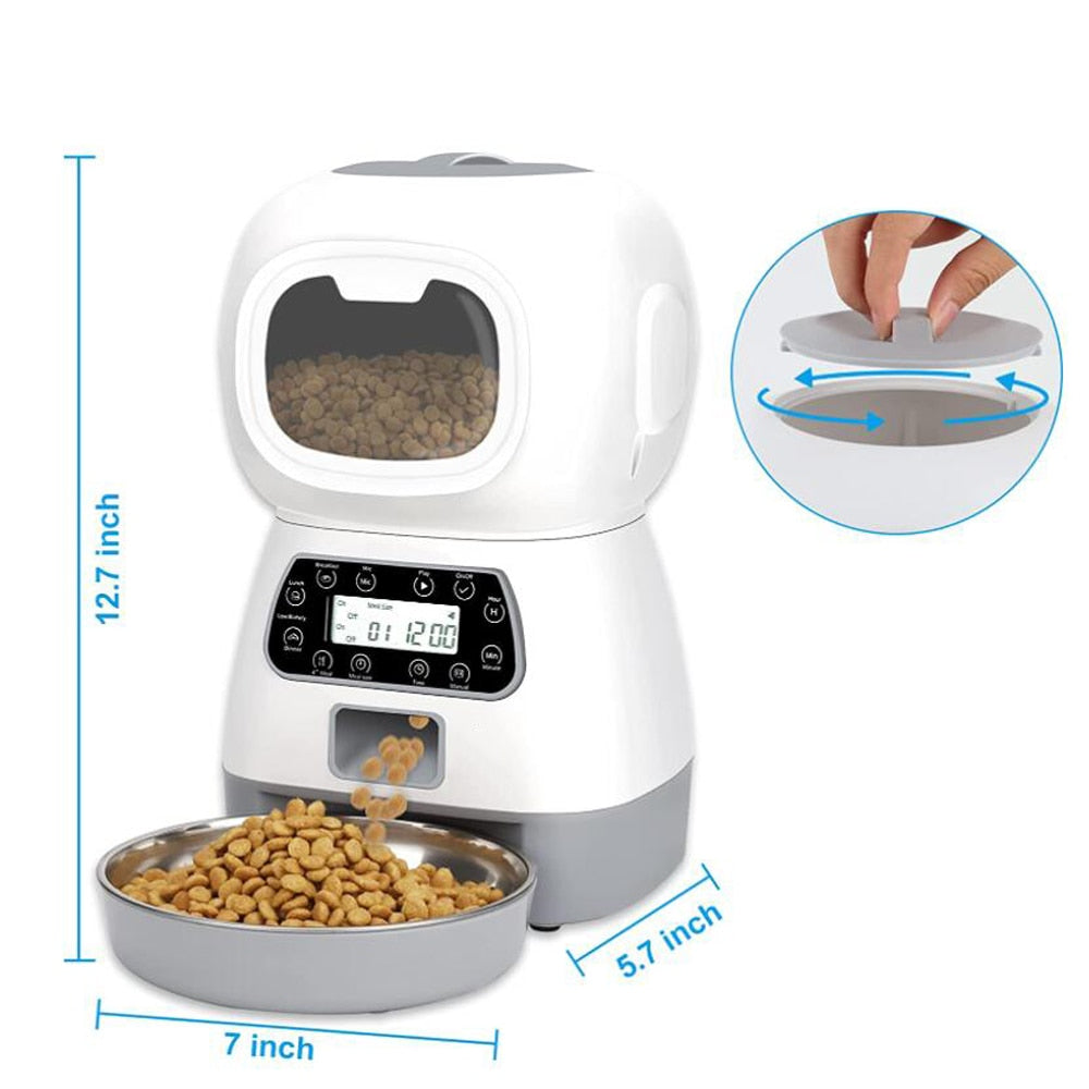 Alimentador automático para gatos y perros, dispensador de comida inteligente.