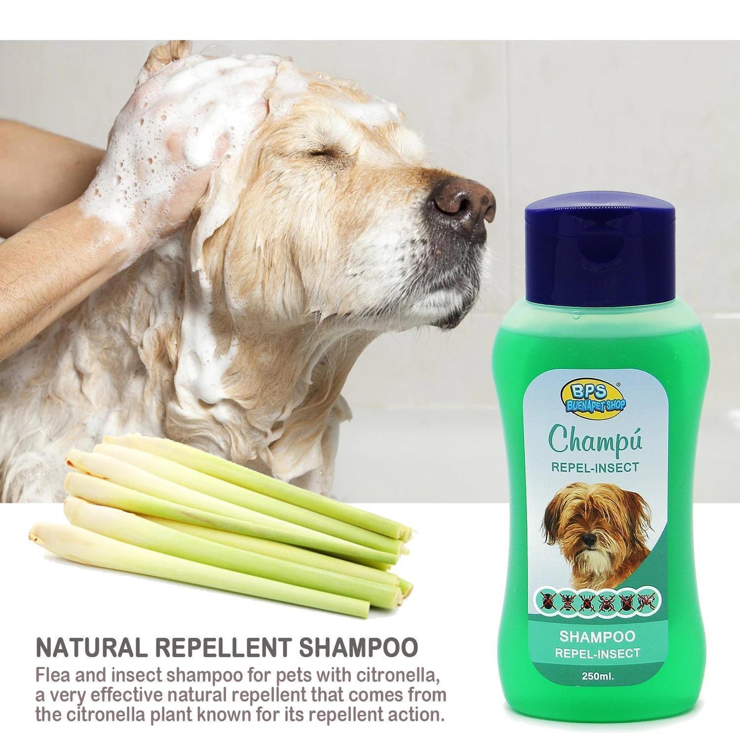 Shampoo y acondicionador animales domésticos seguro y natural.