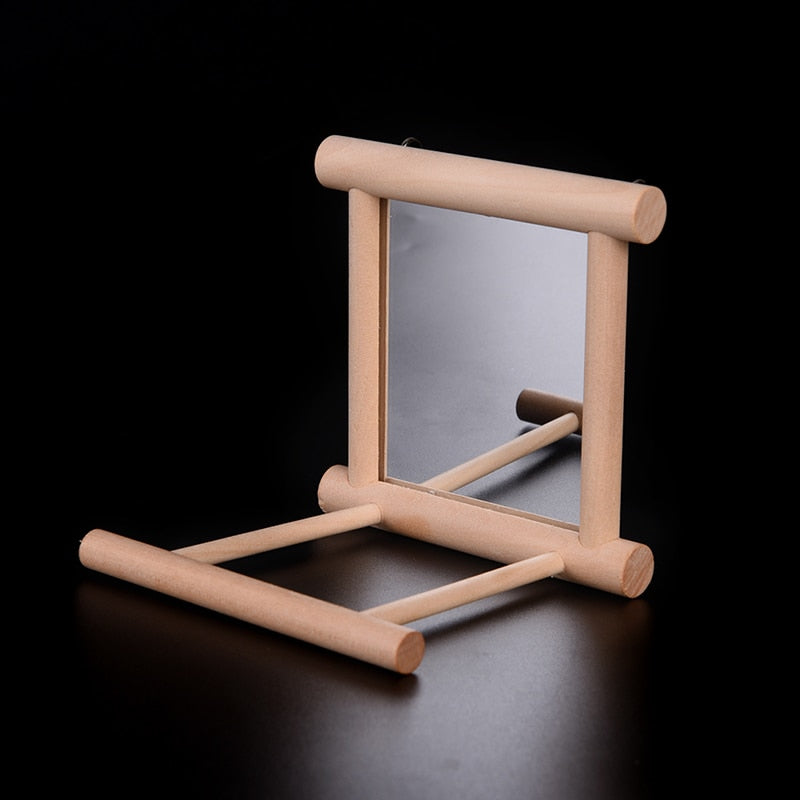 Juguete interactivo de madera con espejo para pájaros, accesorios