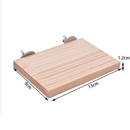 Plataforma de soporte de madera para perca, estante rectangular en forma de abanico.