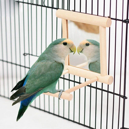 Juguete interactivo de madera con espejo para pájaros, accesorios