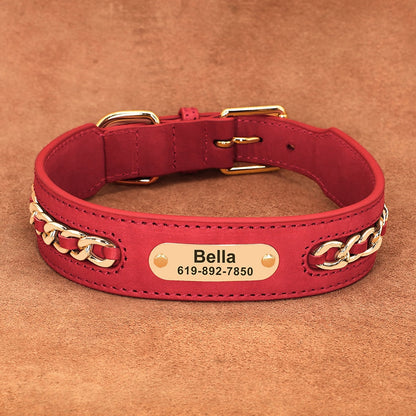 Collar de cuero personalizado para perro, placa con etiqueta de identificación personalizada, collares para perros pequeños, medianos y grandes, Bulldog francés Pitbull