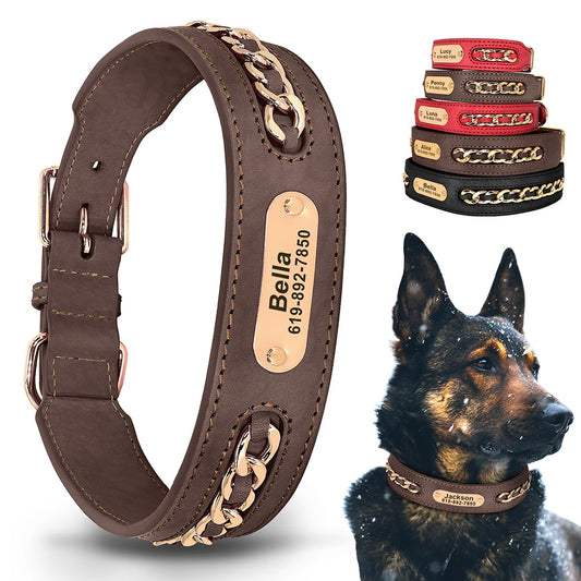 Collar de cuero personalizado para perro, placa con etiqueta de identificación personalizada, collares para perros pequeños, medianos y grandes, Bulldog francés Pitbull