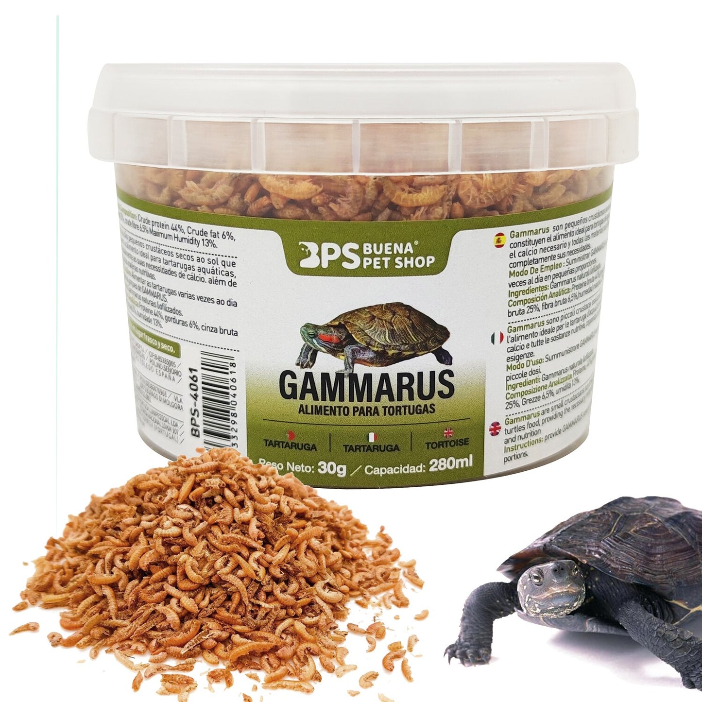Alimento comida gammarus para tortugas.