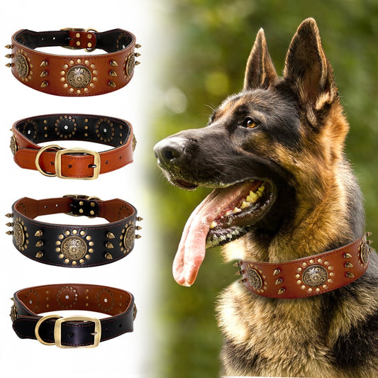 Cuero collar de perro fresco clavos tachonado perros de compañía collares ajustable para medio perros Pitbull K9 L XL