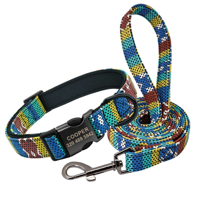Collar personalizado con correa para perro, correa de nailon personalizada para identificación de mascotas.