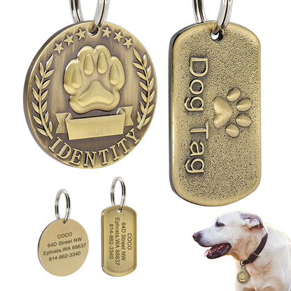 Etiqueta de perro de acero inoxidable personalizada. Colgante contra la perdida de mascotas, Grabado.