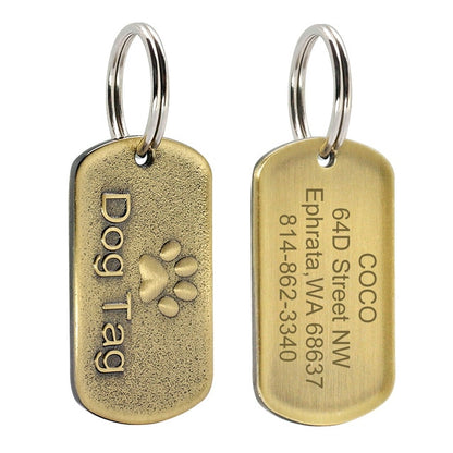 Etiqueta de perro de acero inoxidable personalizada. Colgante contra la perdida de mascotas, Grabado.