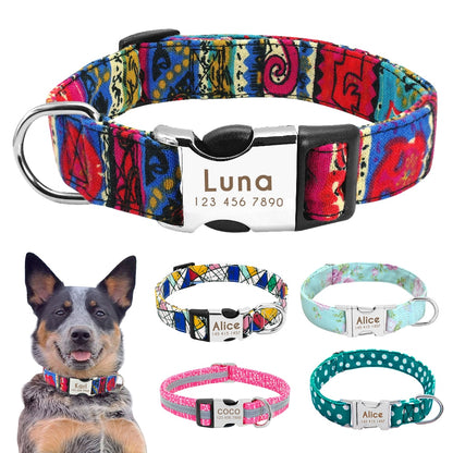 Collar para perro, personalizado con placa de etiqueta de identificación grabada