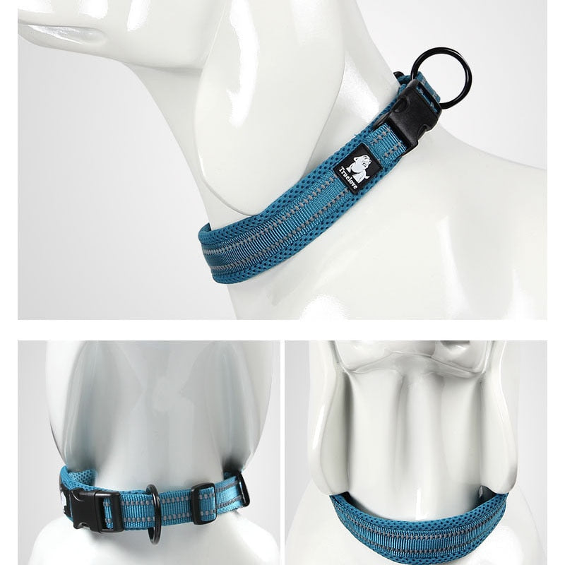 Collar acolchado de malla ajustable para perros, nailon reflectante 3M, resistente y duradero para todas las razas, disponible en 8 tamaños - Mascotalux